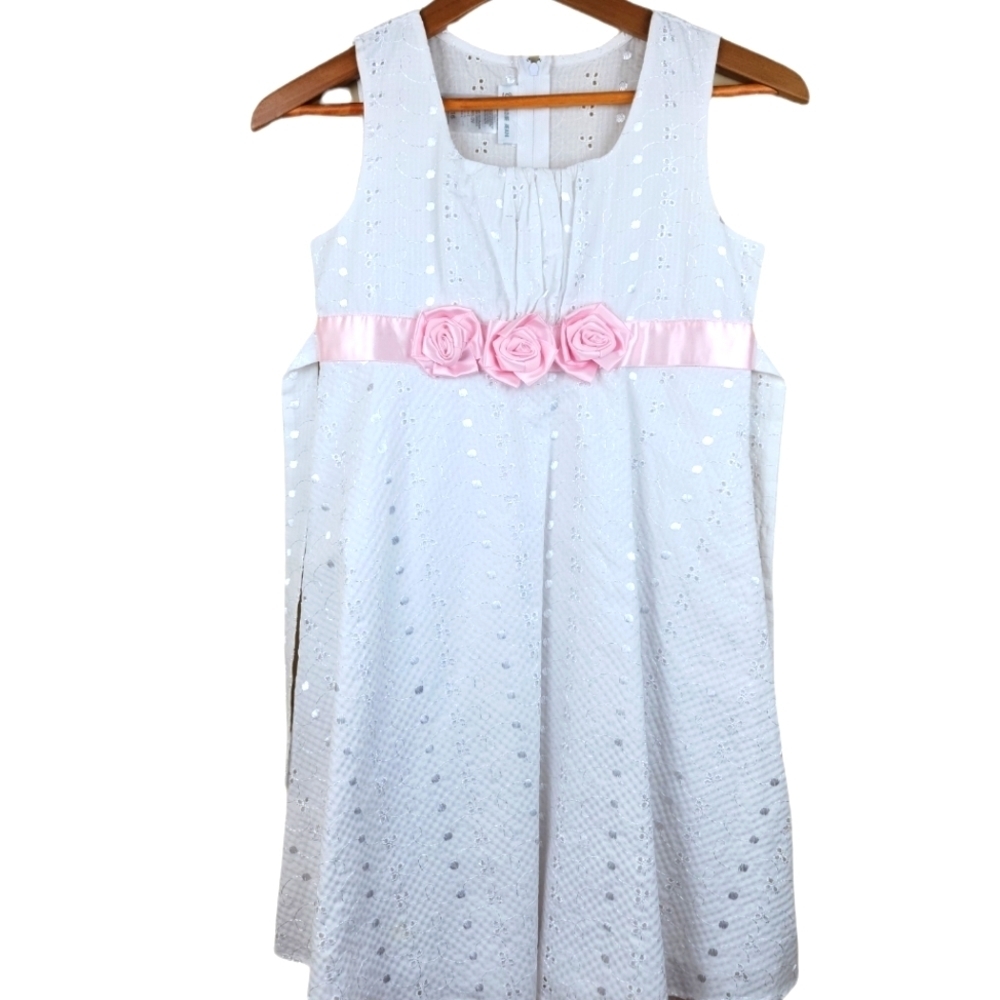 BONNIE JEAN EMBROIDERED LACE TRIM TIE BACK DRESS